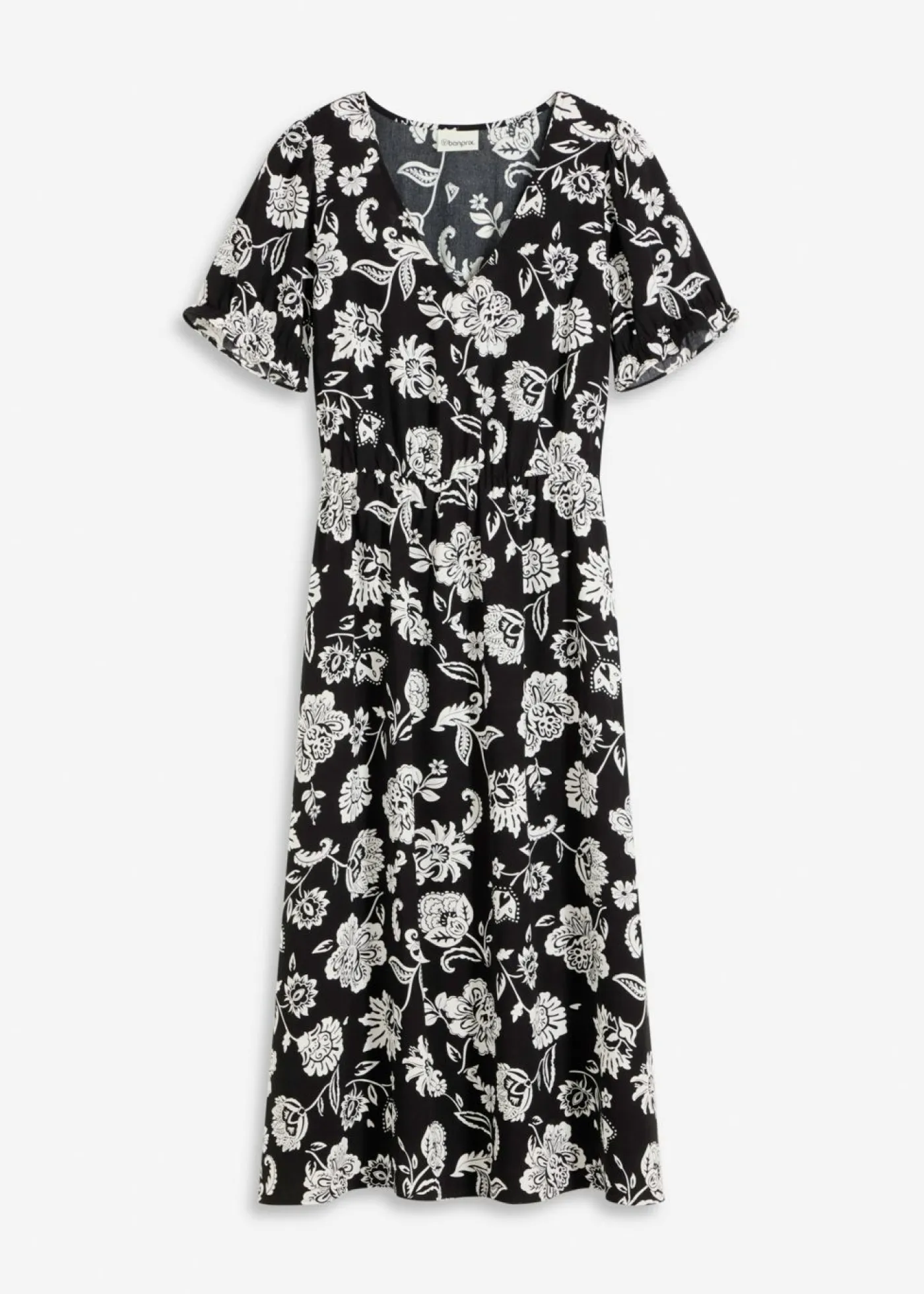 bonprix bonprix Vestidos>Vestido midi estampado negro-blanco con flores