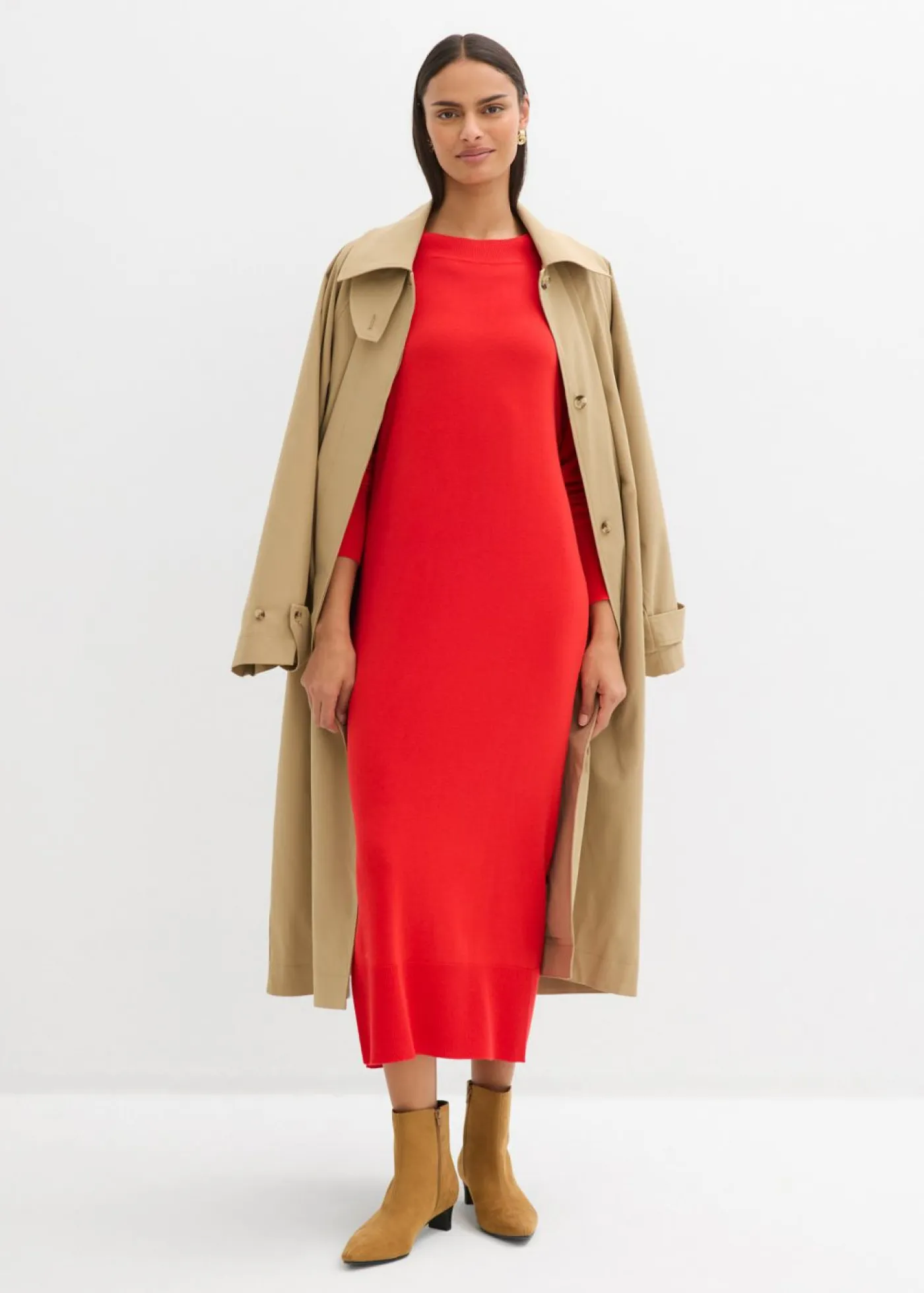 bonprix bonprix Esenciales|Vestidos>Vestido midi holgado de mezcla de viscosa fresa