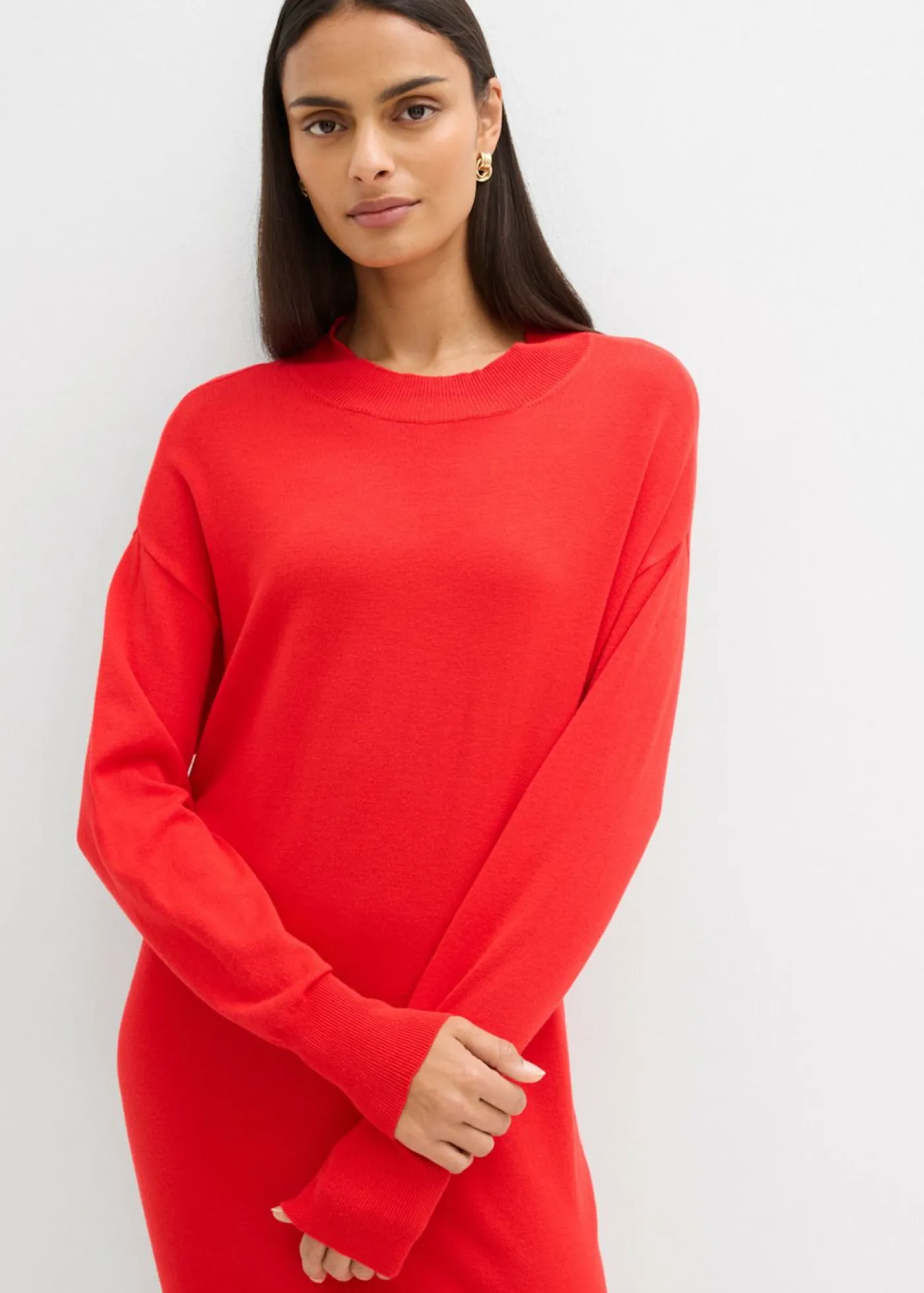 bonprix bonprix Esenciales|Vestidos>Vestido midi holgado de mezcla de viscosa fresa