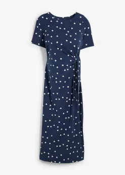 bonprix bonprix Premamá>Vestido midi premamá de punto de algodón orgánico azul marino-blanco lana topos