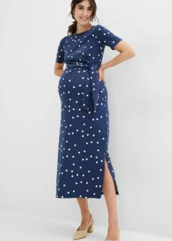bonprix bonprix Premamá>Vestido midi premamá de punto de algodón orgánico azul marino-blanco lana topos