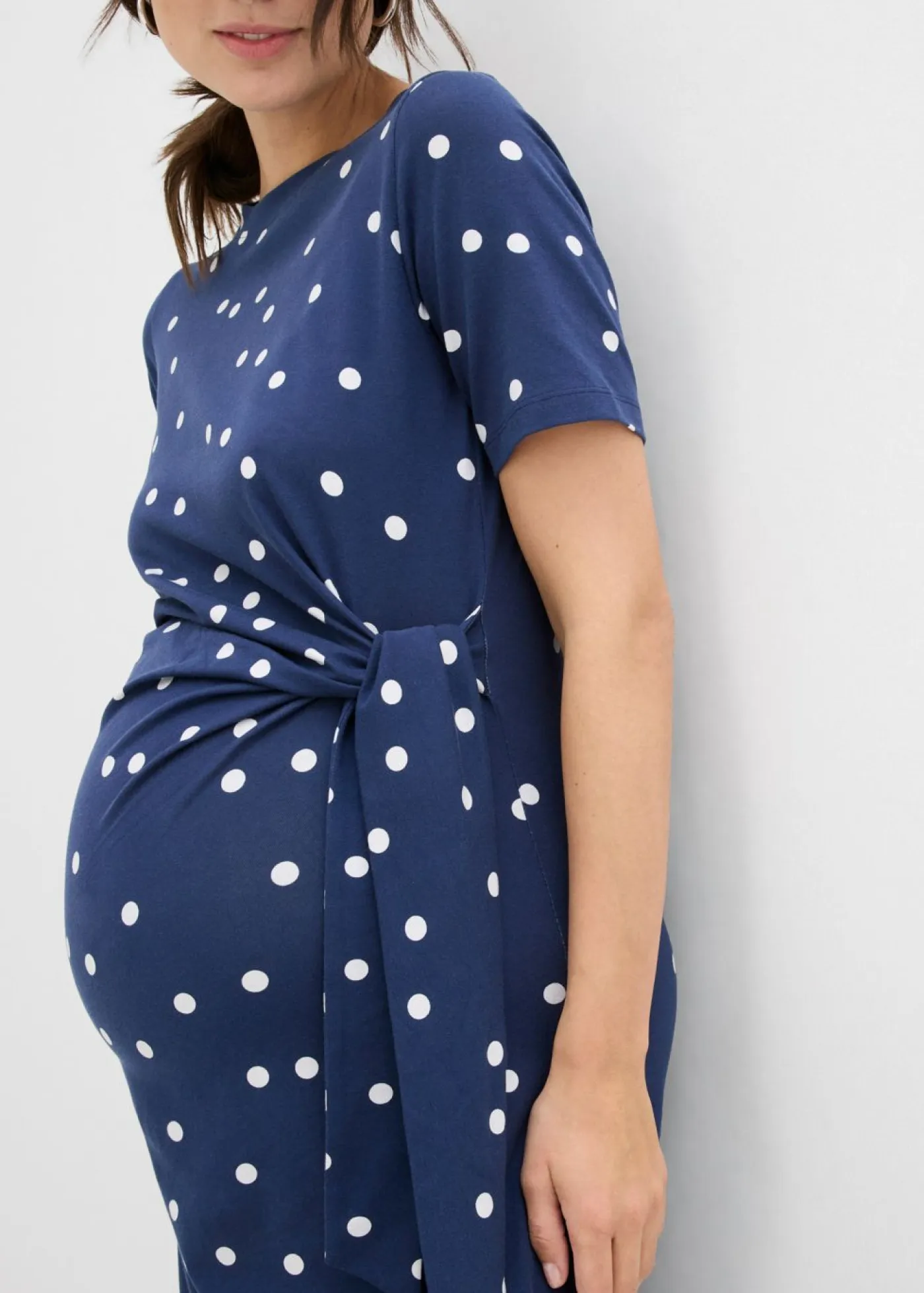 bonprix bonprix Premamá>Vestido midi premamá de punto de algodón orgánico azul marino-blanco lana topos
