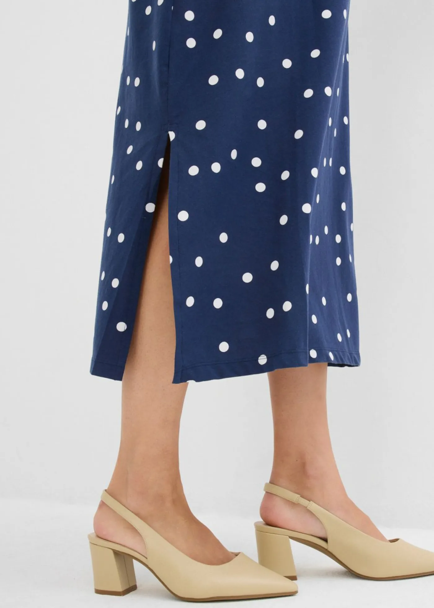 bonprix bonprix Premamá>Vestido midi premamá de punto de algodón orgánico azul marino-blanco lana topos