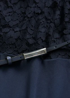 Mujer bonprix bonprix Vestido mini con encaje y cinturón