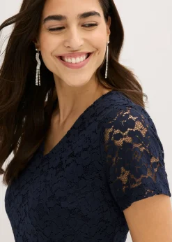 Mujer bonprix bonprix Vestido mini con encaje y cinturón