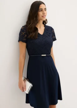 Mujer bonprix bonprix Vestido mini con encaje y cinturón