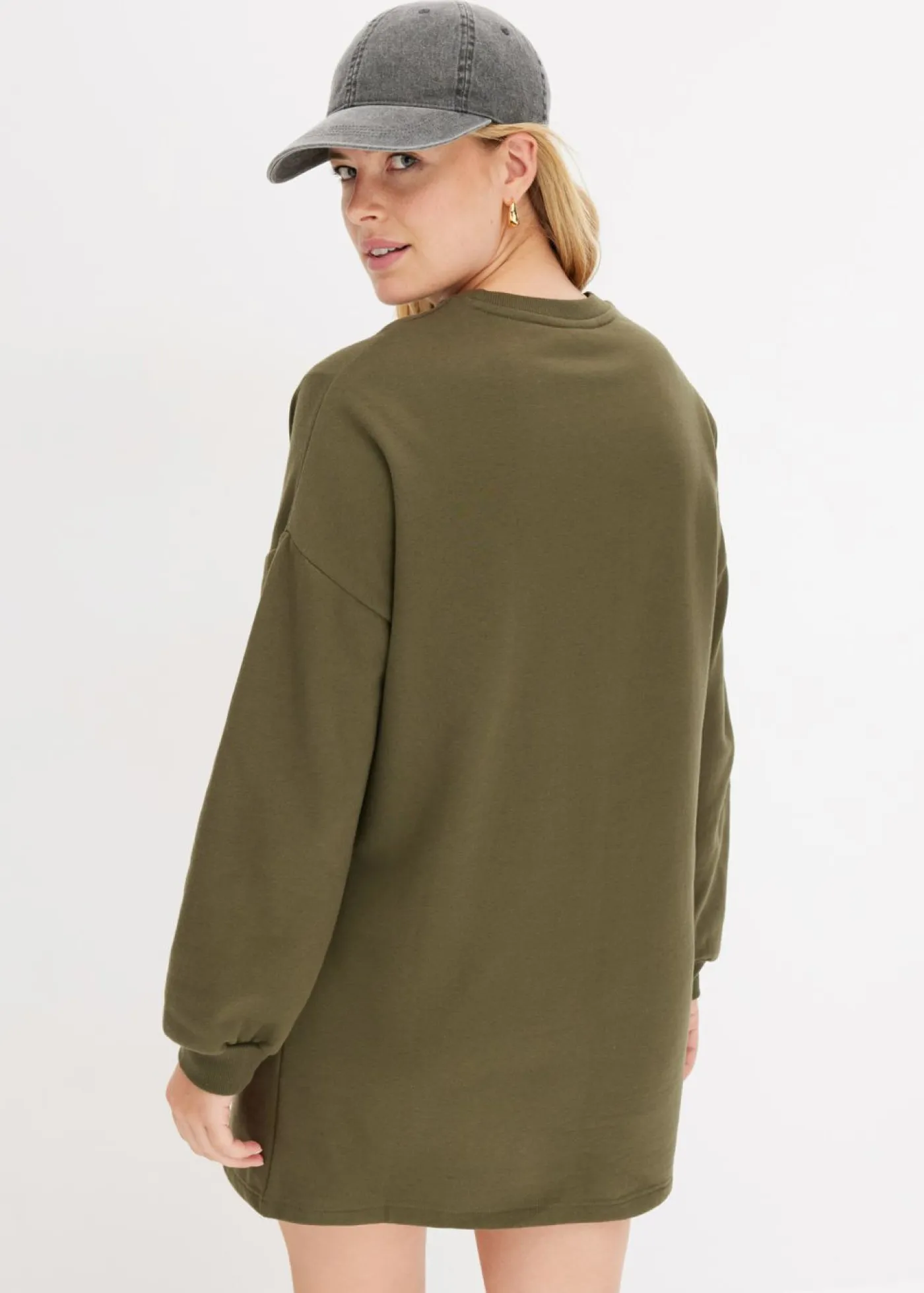 bonprix bonprix Ropa Cómoda|Vestidos>Vestido oversize tipo sudadera Verde oliva oscuro
