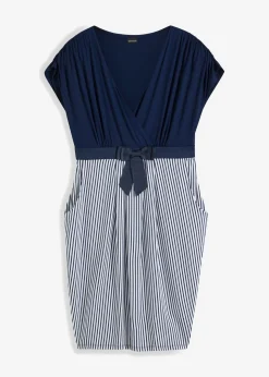 bonprix bonprix Vestidos>Vestido peplum con lazo en la cintura Azul marino-blanco de rayas