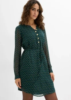 bonprix bonprix Premamá>Vestido premamá/de lactancia 2 en 1 de gasa Verde intenso/dorado de lunares