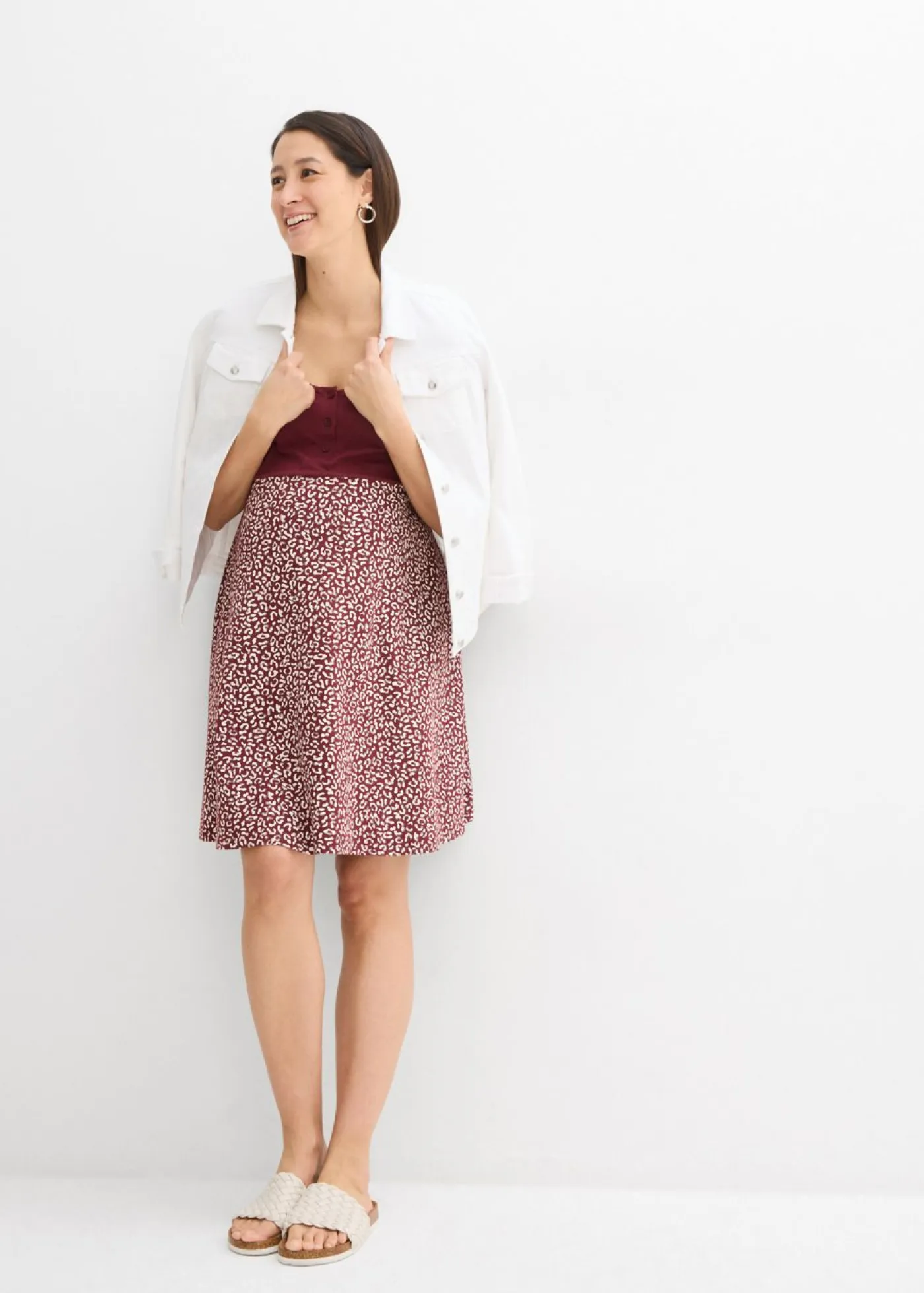 bonprix bonprix Premamá>Vestido premamá/de lactancia 2 en 1 de algodón orgánico mora oscuro-blanco con flores