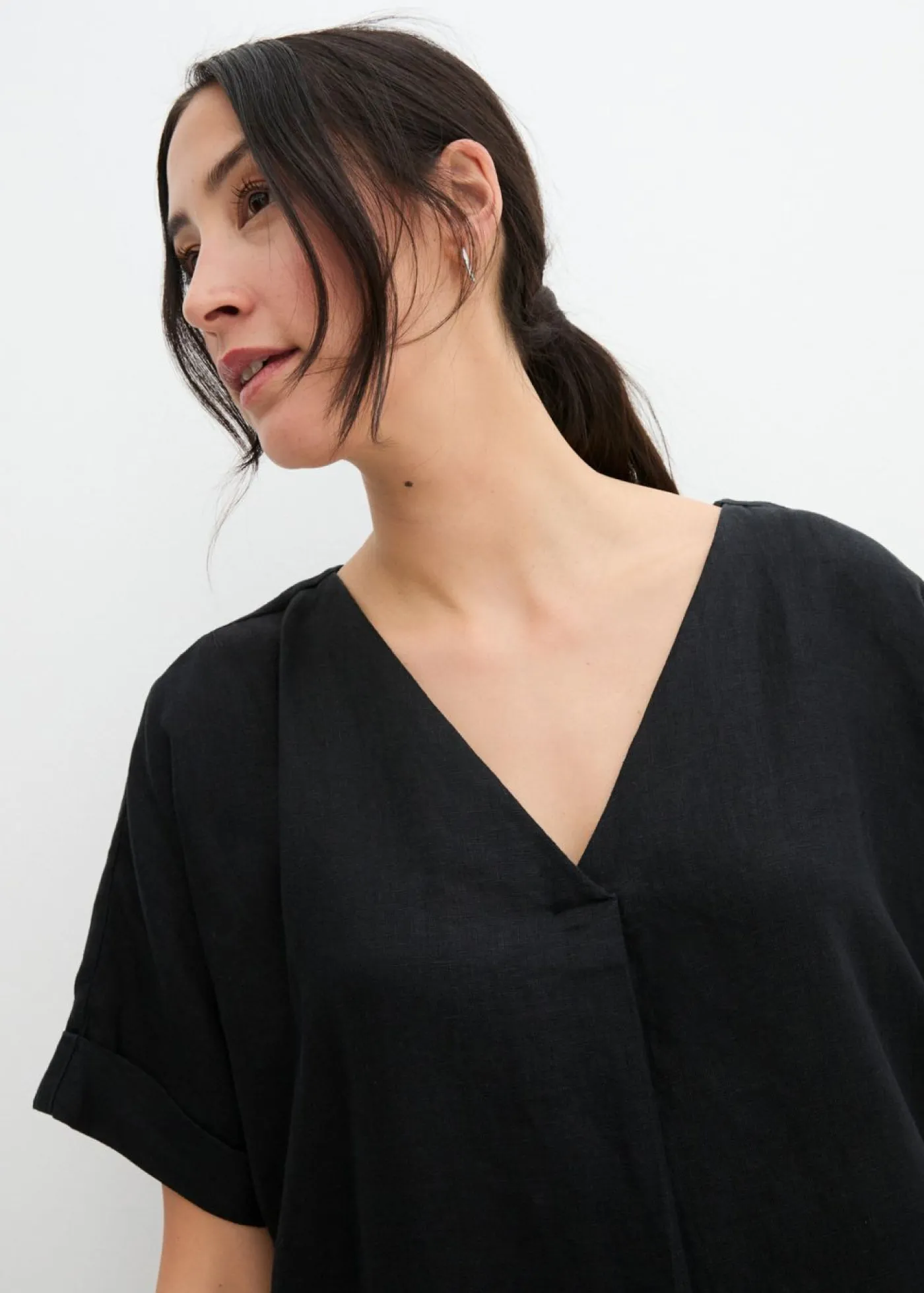 bonprix bonprix Premium|Vestidos>Vestido tipo caftán de lino puro Negro