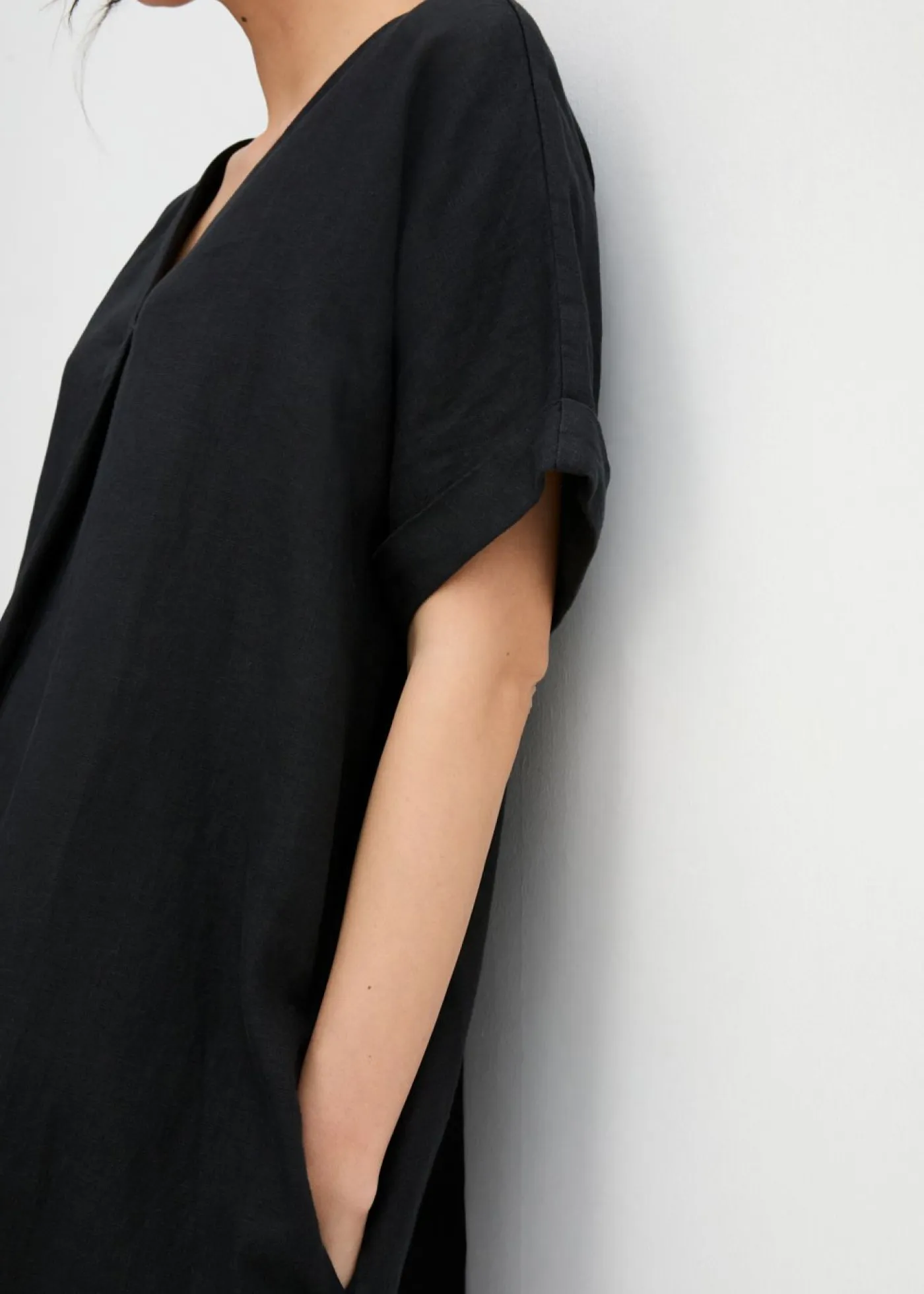 bonprix bonprix Premium|Vestidos>Vestido tipo caftán de lino puro Negro