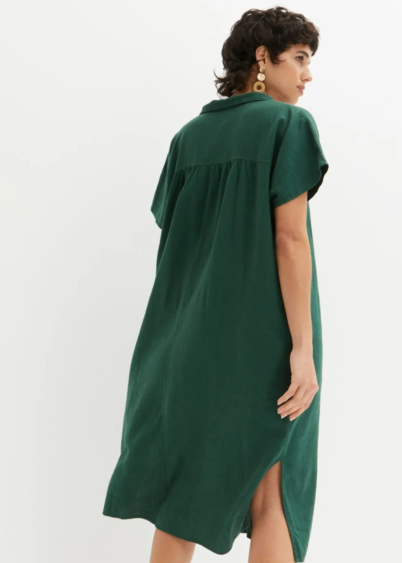 bonprix bonprix Esenciales|Vestidos>Vestido tipo caftán de mezcla ligera de viscosa y lino Verde oscuro