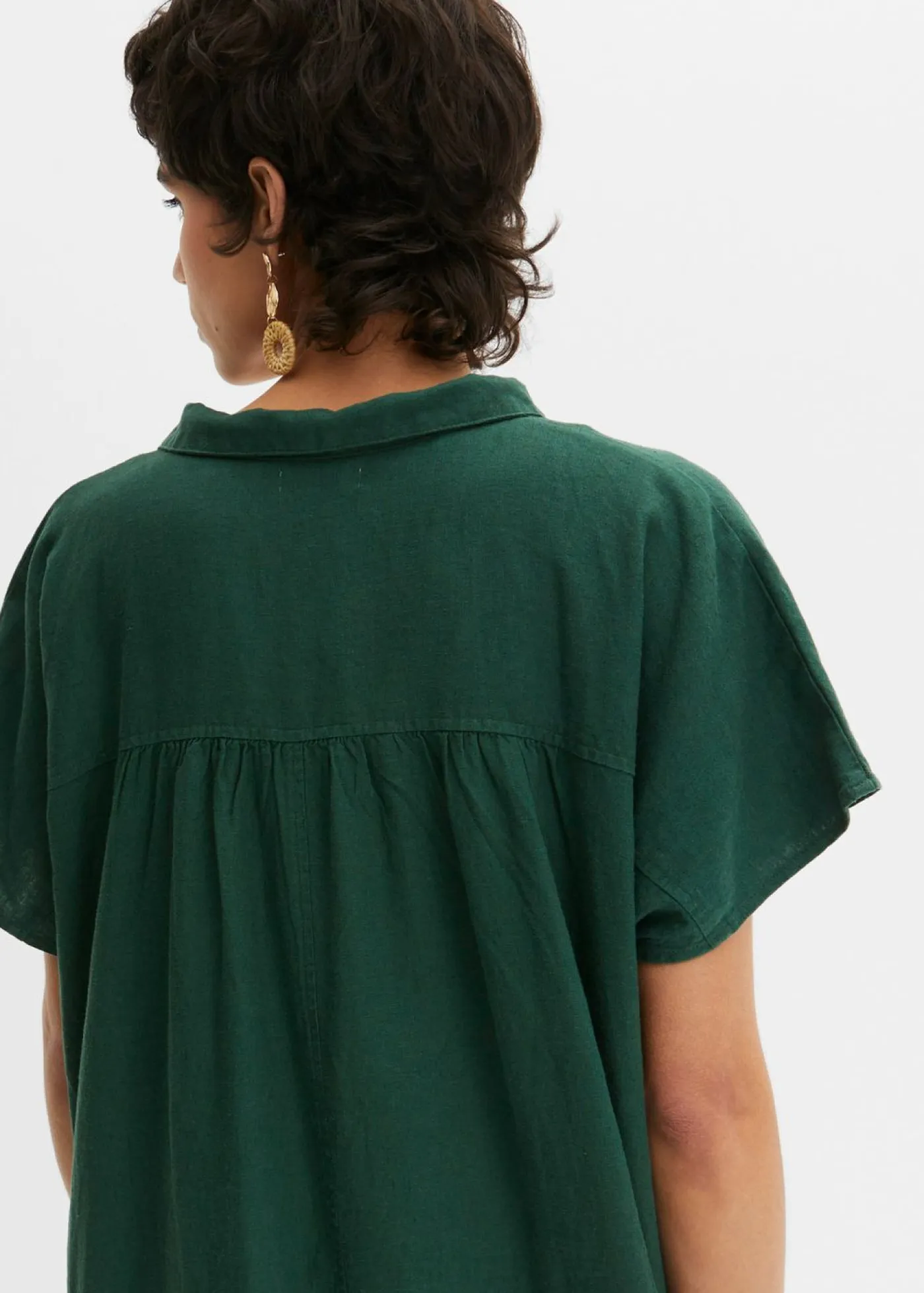 bonprix bonprix Esenciales|Vestidos>Vestido tipo caftán de mezcla ligera de viscosa y lino Verde oscuro