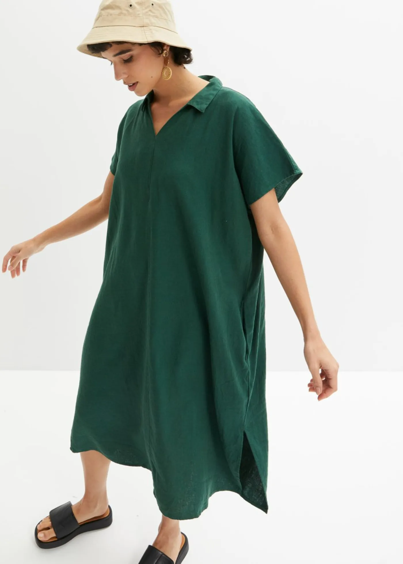 Mujer bonprix bonprix Vestido tipo caftán de mezcla ligera de viscosa y lino