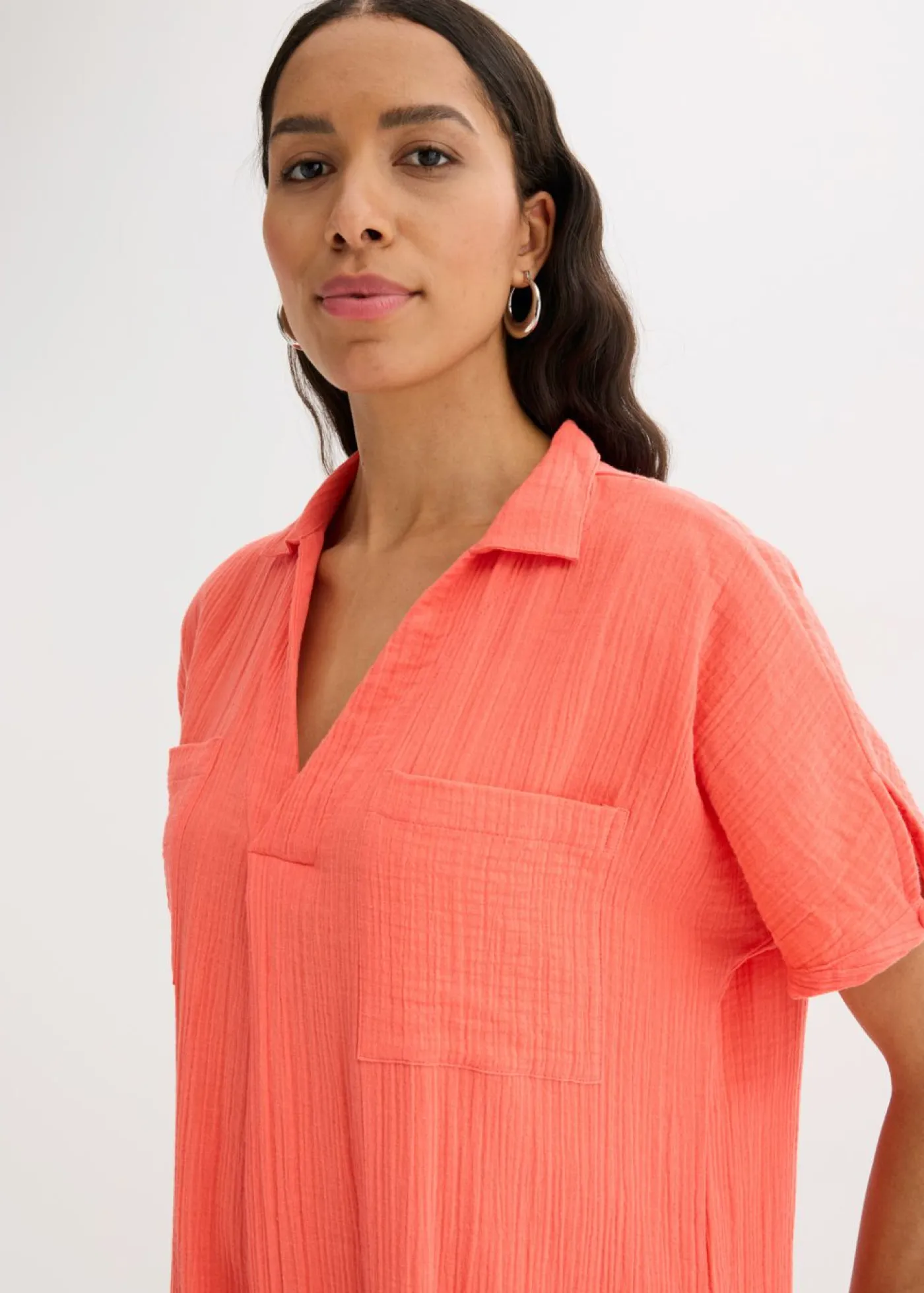 bonprix bonprix Vestidos>Vestido tipo caftán de muselina suave Salmón claro