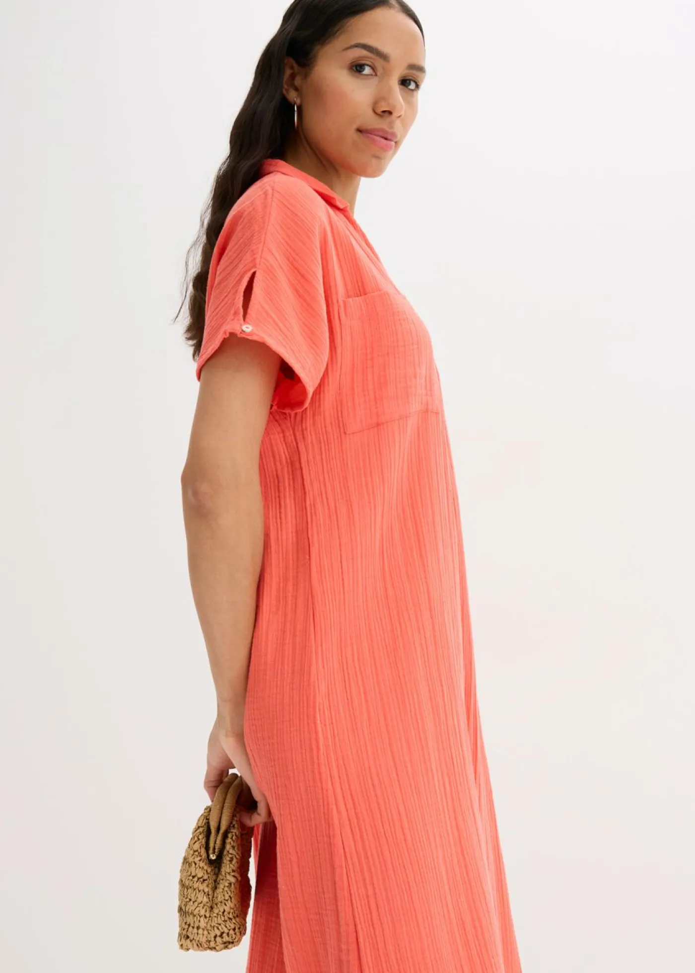 bonprix bonprix Vestidos>Vestido tipo caftán de muselina suave Salmón claro