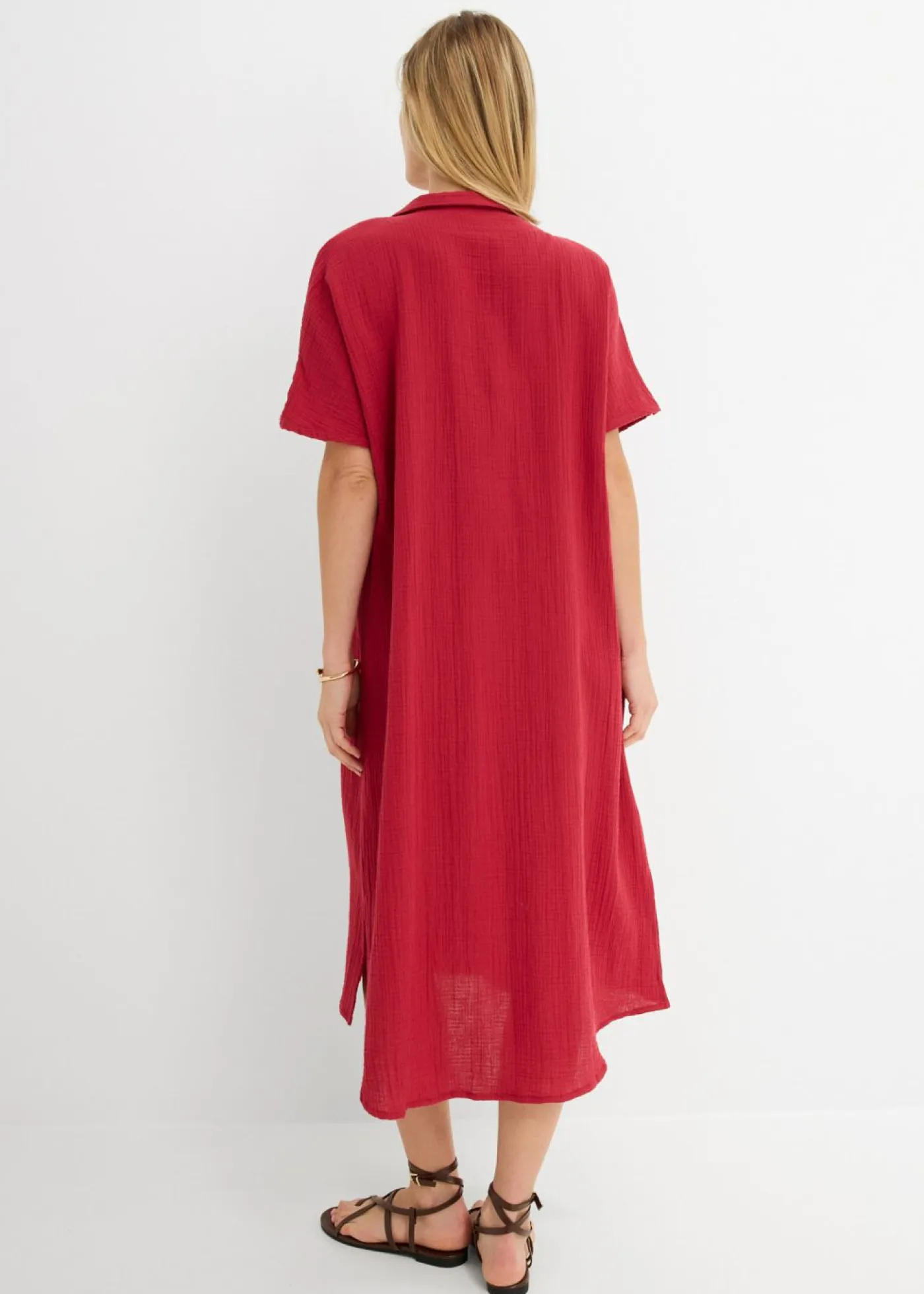 bonprix bonprix Vestidos>Vestido tipo caftán de muselina suave Cereza