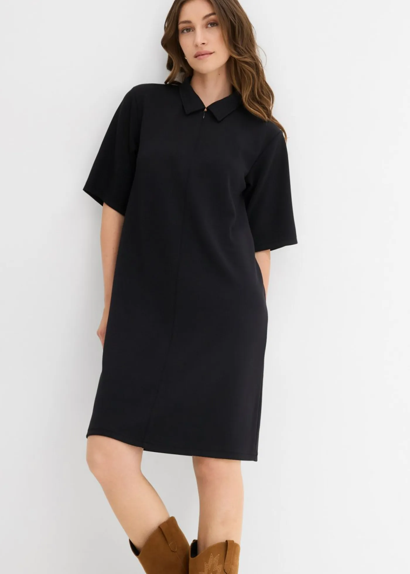 bonprix bonprix Esenciales|Vestidos>Vestido tipo polo de neopreno suave Negro