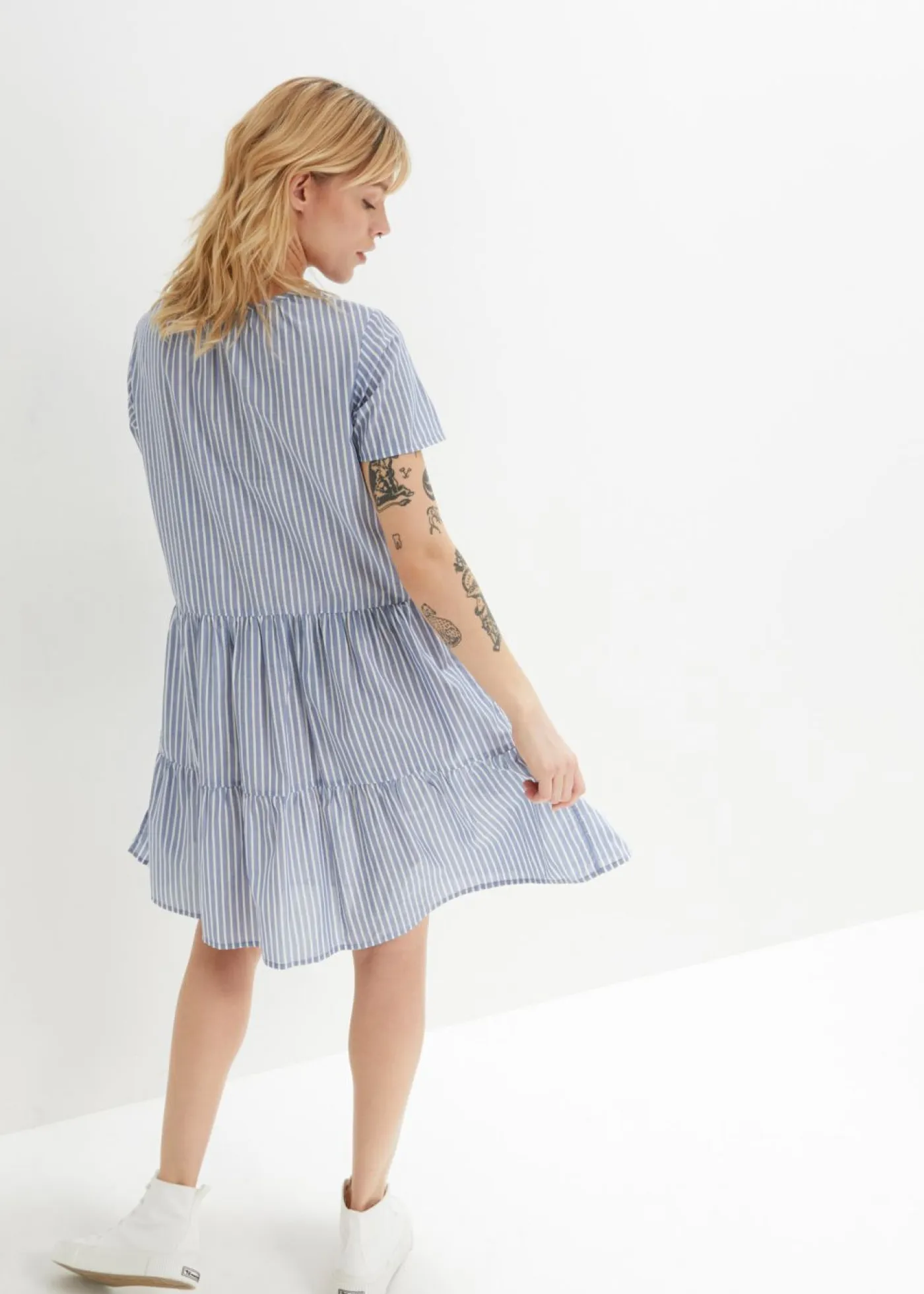 bonprix bonprix Vestidos>Vestido tipo túnica de algodón puro para verano índigo claro-blanco rayas verticales