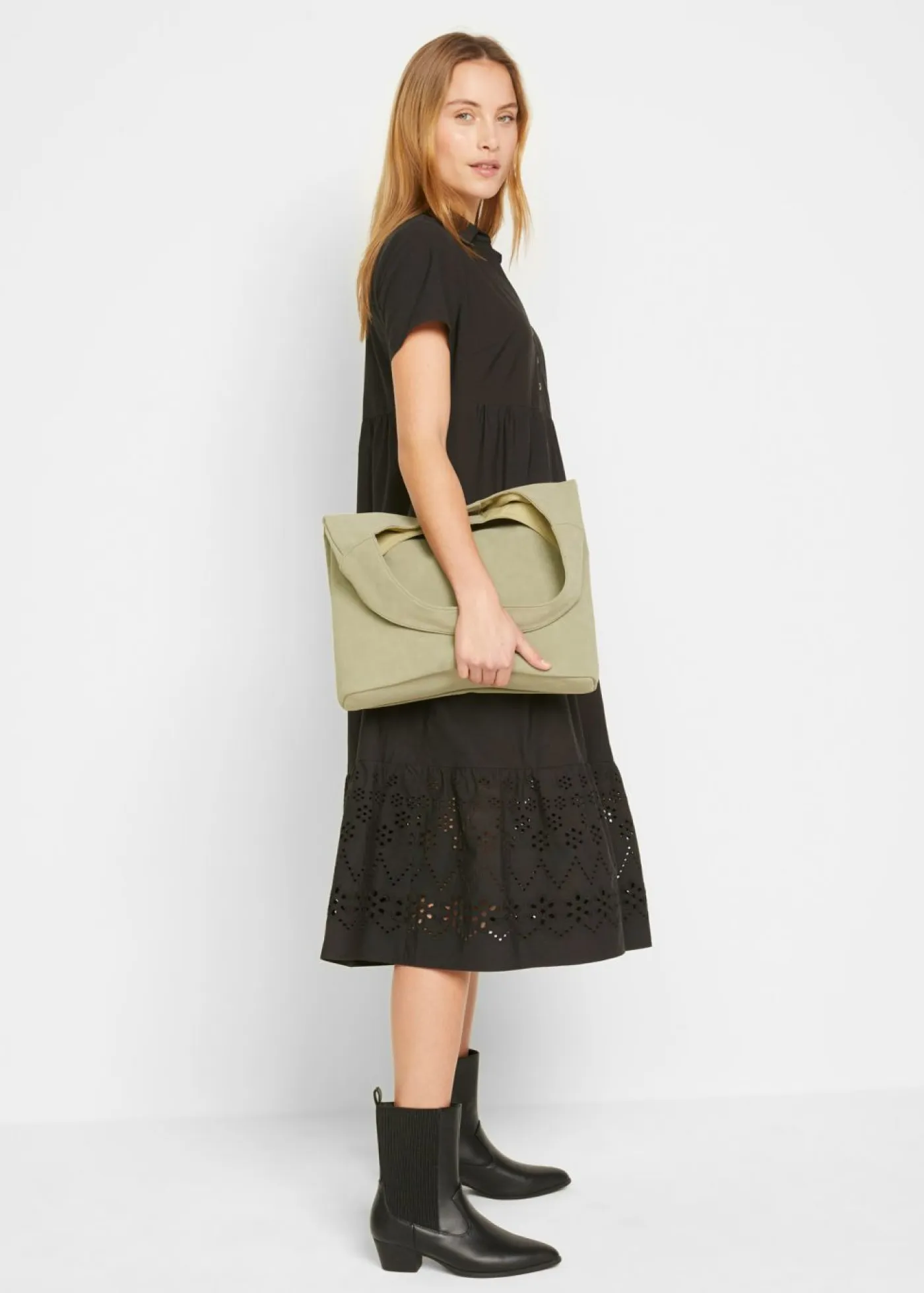 bonprix bonprix Vestidos>Vestido tipo túnica de algodón puro con bordado calado Negro