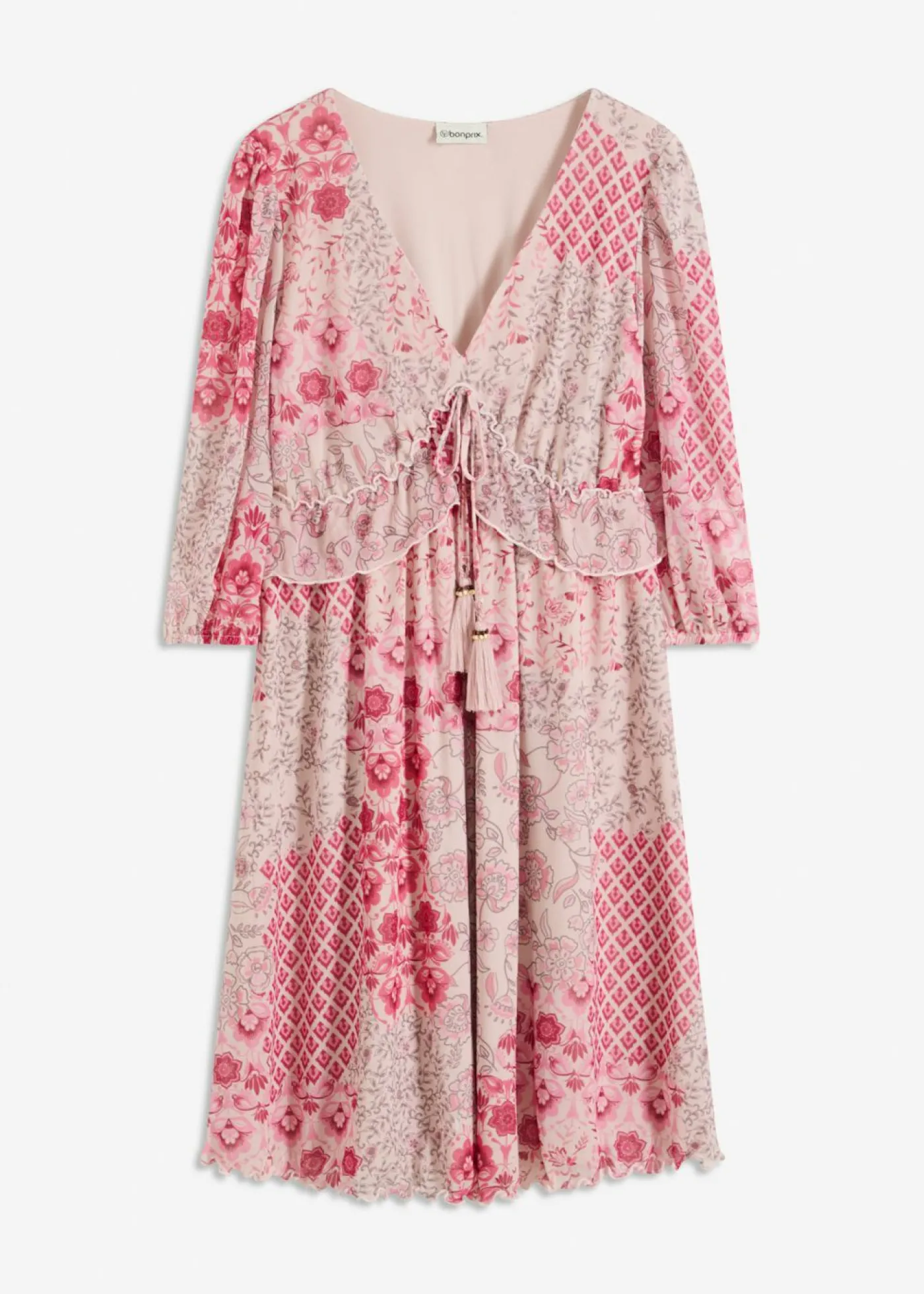 bonprix bonprix Vestidos>Vestido tipo túnica de malla estampada rosa caliente