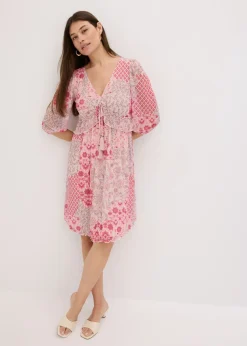 bonprix bonprix Vestidos>Vestido tipo túnica de malla estampada rosa caliente