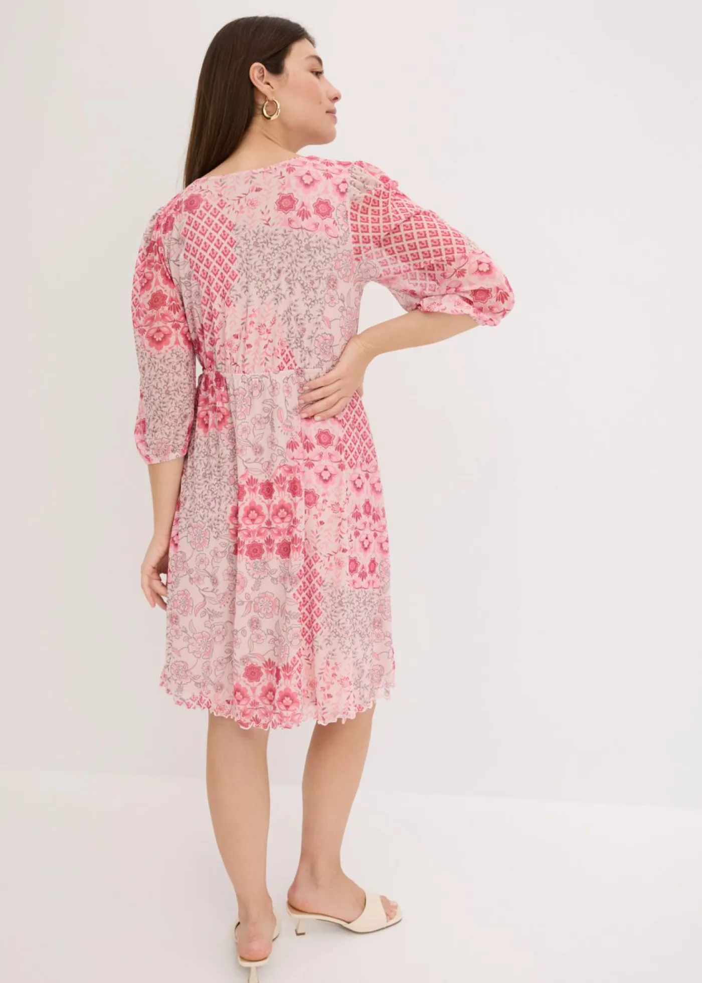 bonprix bonprix Vestidos>Vestido tipo túnica de malla estampada rosa caliente