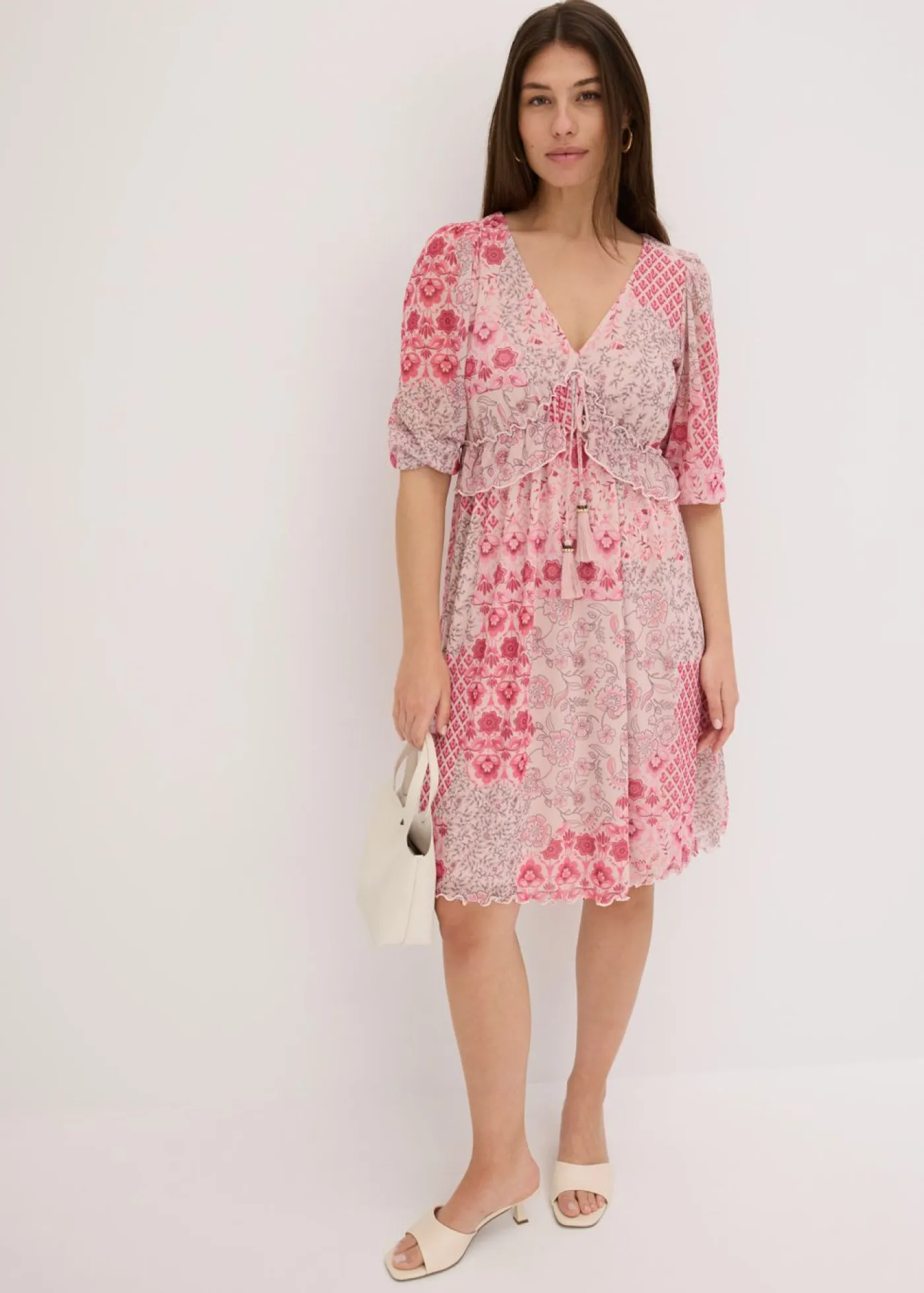 bonprix bonprix Vestidos>Vestido tipo túnica de malla estampada rosa caliente