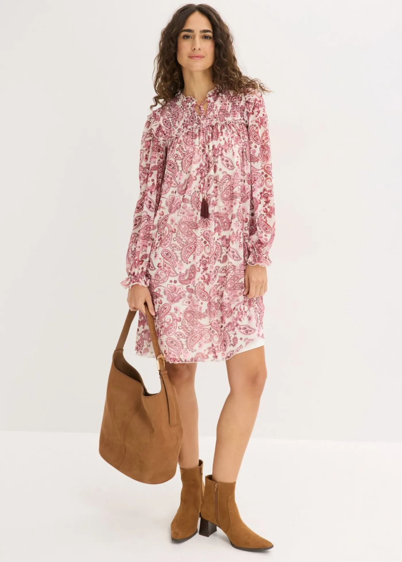 bonprix bonprix Vestidos>Vestido tipo túnica de malla suave Blanco lana