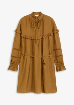 bonprix bonprix Vestidos>Vestido tipo túnica de mezcla de viscosa fina Marrón coñac