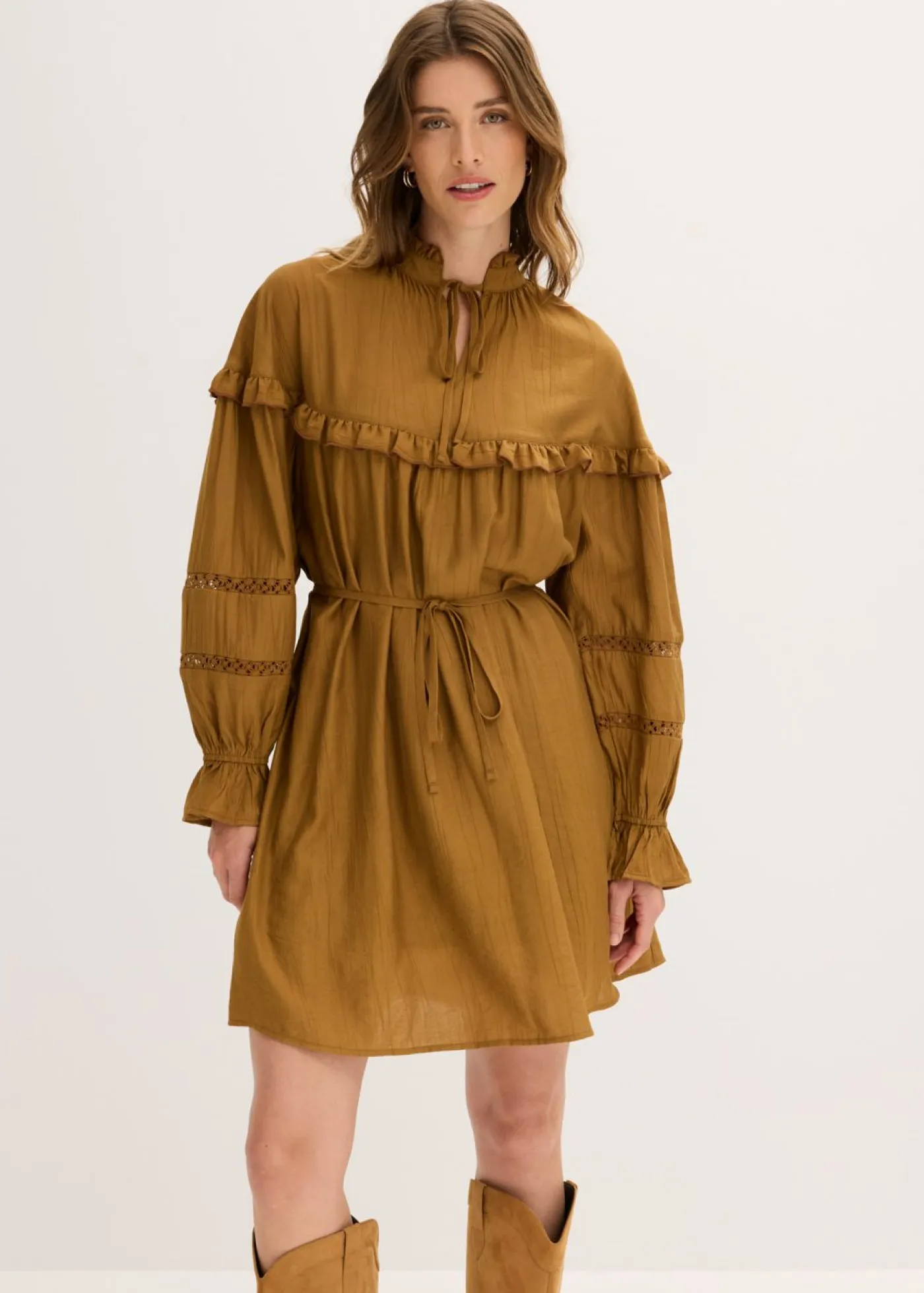 bonprix bonprix Vestidos>Vestido tipo túnica de mezcla de viscosa fina Marrón coñac