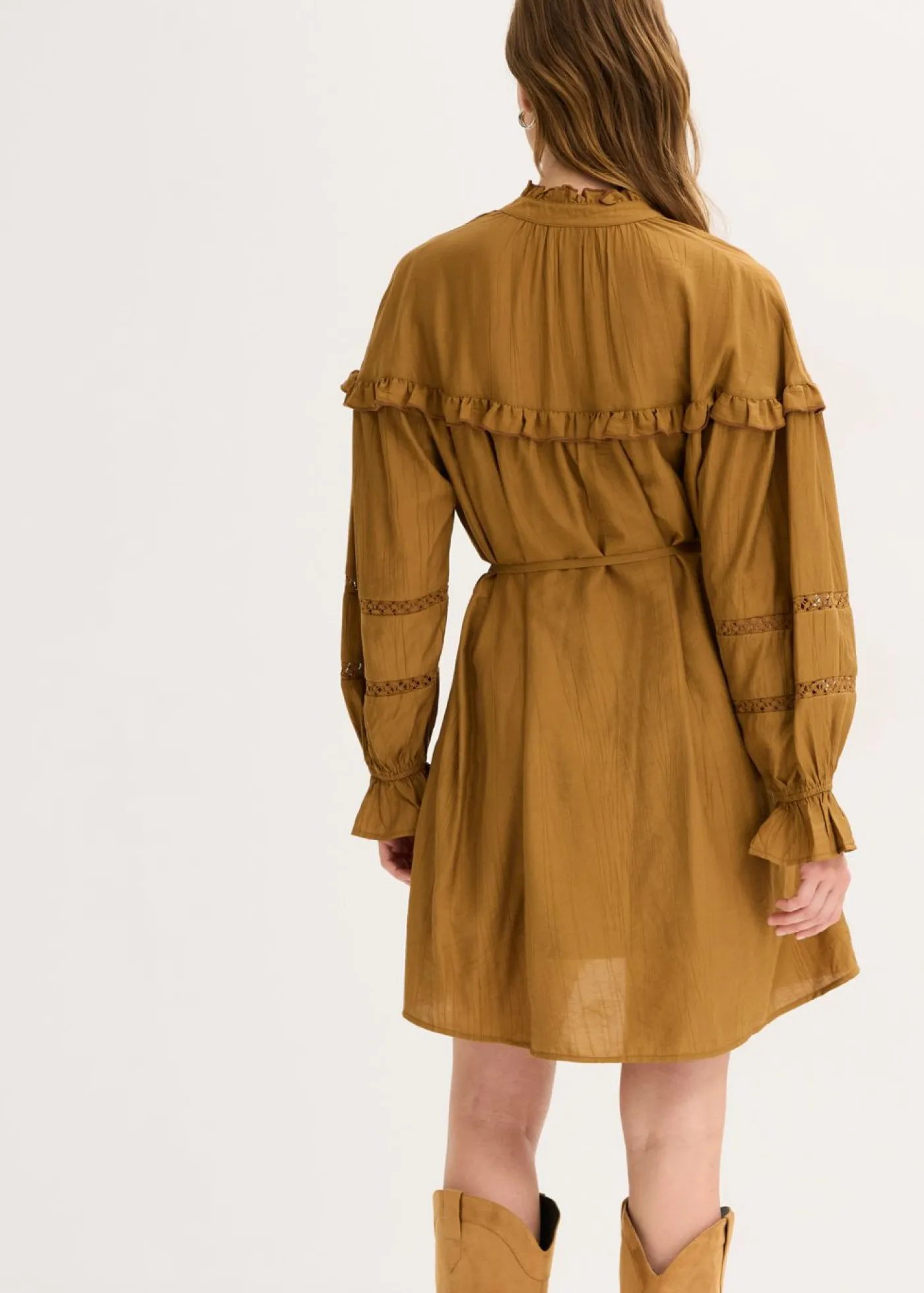 bonprix bonprix Vestidos>Vestido tipo túnica de mezcla de viscosa fina Marrón coñac