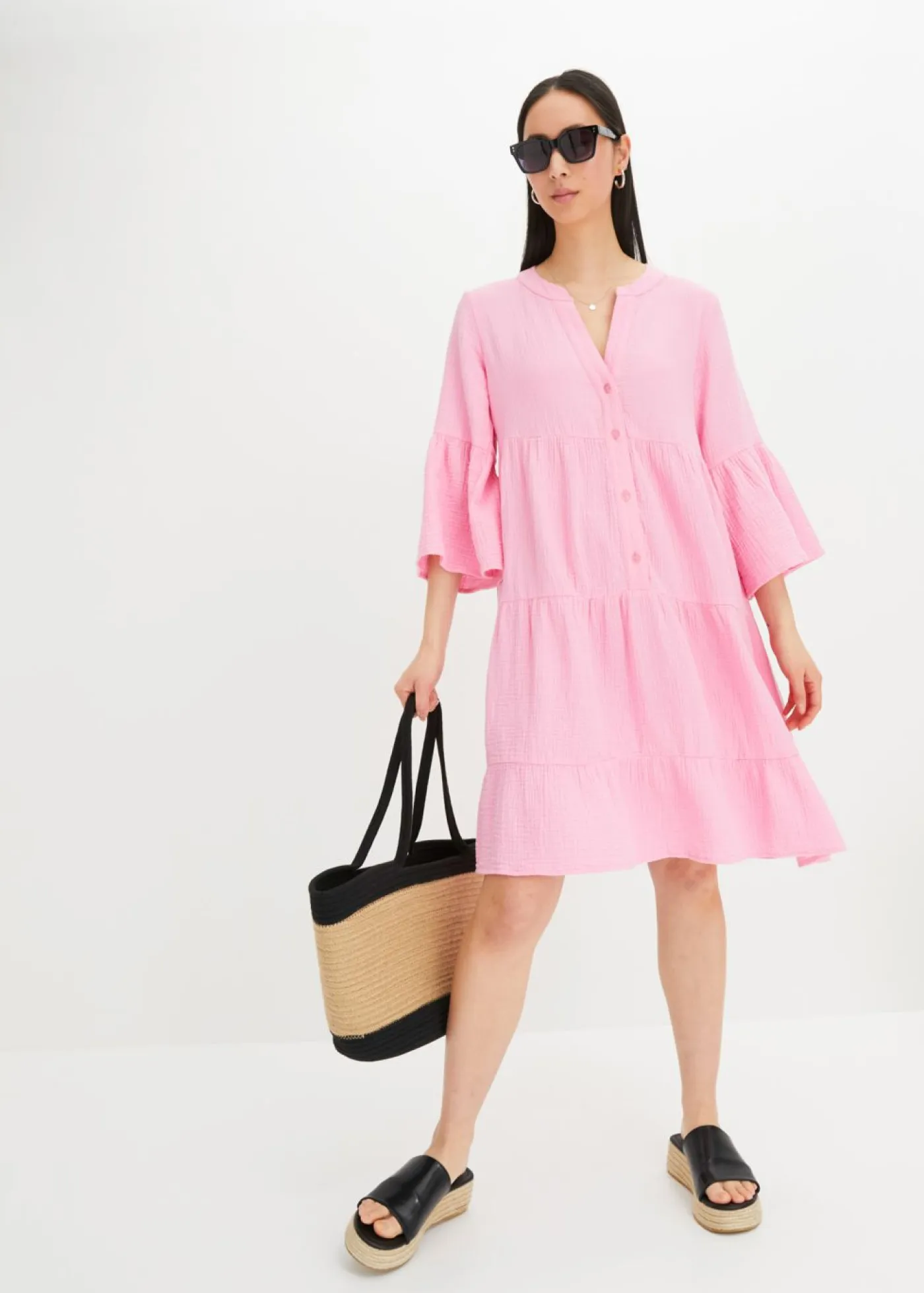 bonprix bonprix Vestidos>Vestido tipo túnica de muselina Rosa