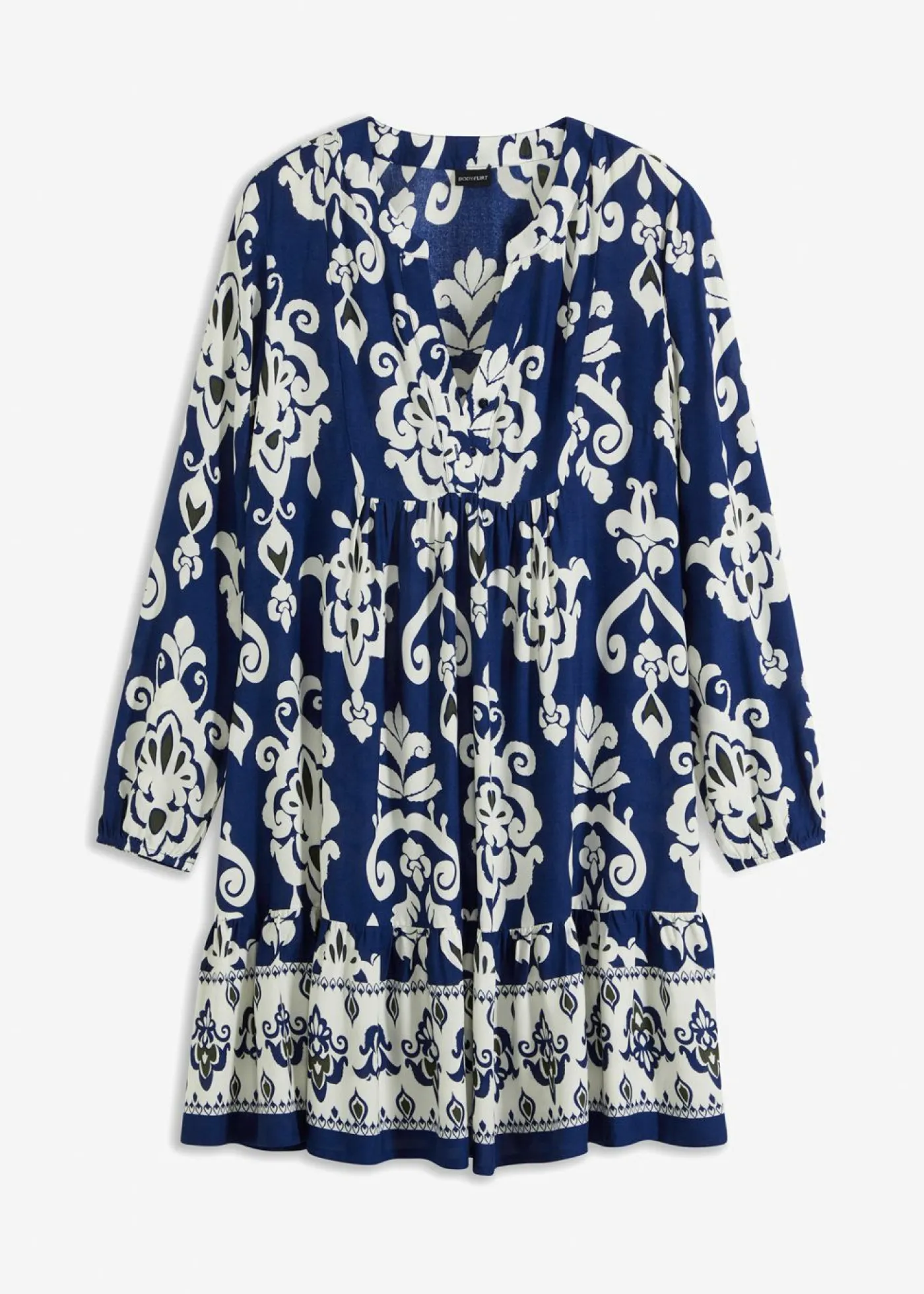 bonprix bonprix Vestidos>Vestido tipo túnica de viscosa fluida Azul oxford/blanco lana