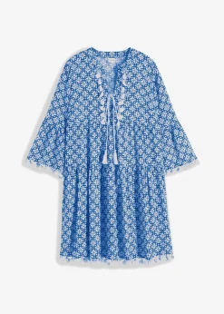 bonprix bonprix Vestidos>Vestido tipo túnica de viscosa suave Azul-blanco lana estampado