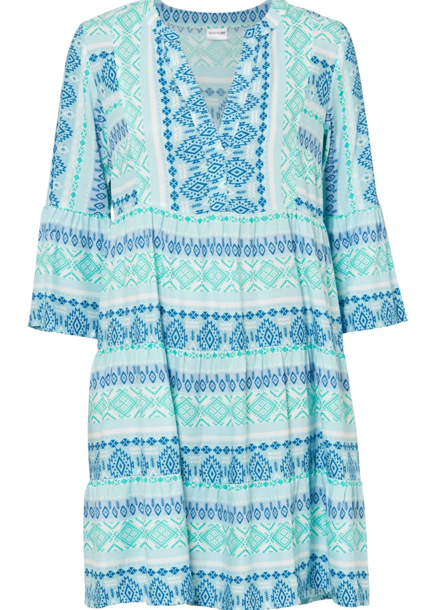 bonprix bonprix Vestidos>Vestido tipo túnica de viscosa fluida azul mediterráneo/naranja oscuro