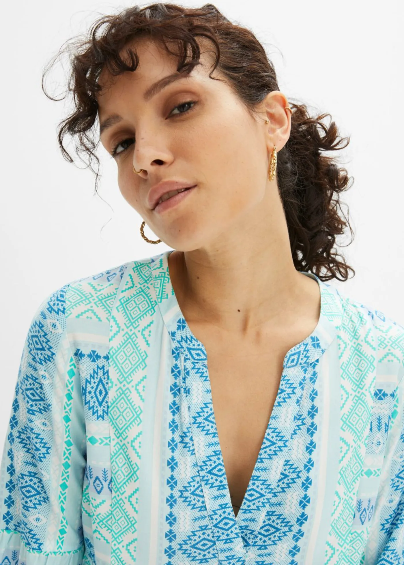 bonprix bonprix Vestidos>Vestido tipo túnica de viscosa fluida azul mediterráneo/naranja oscuro