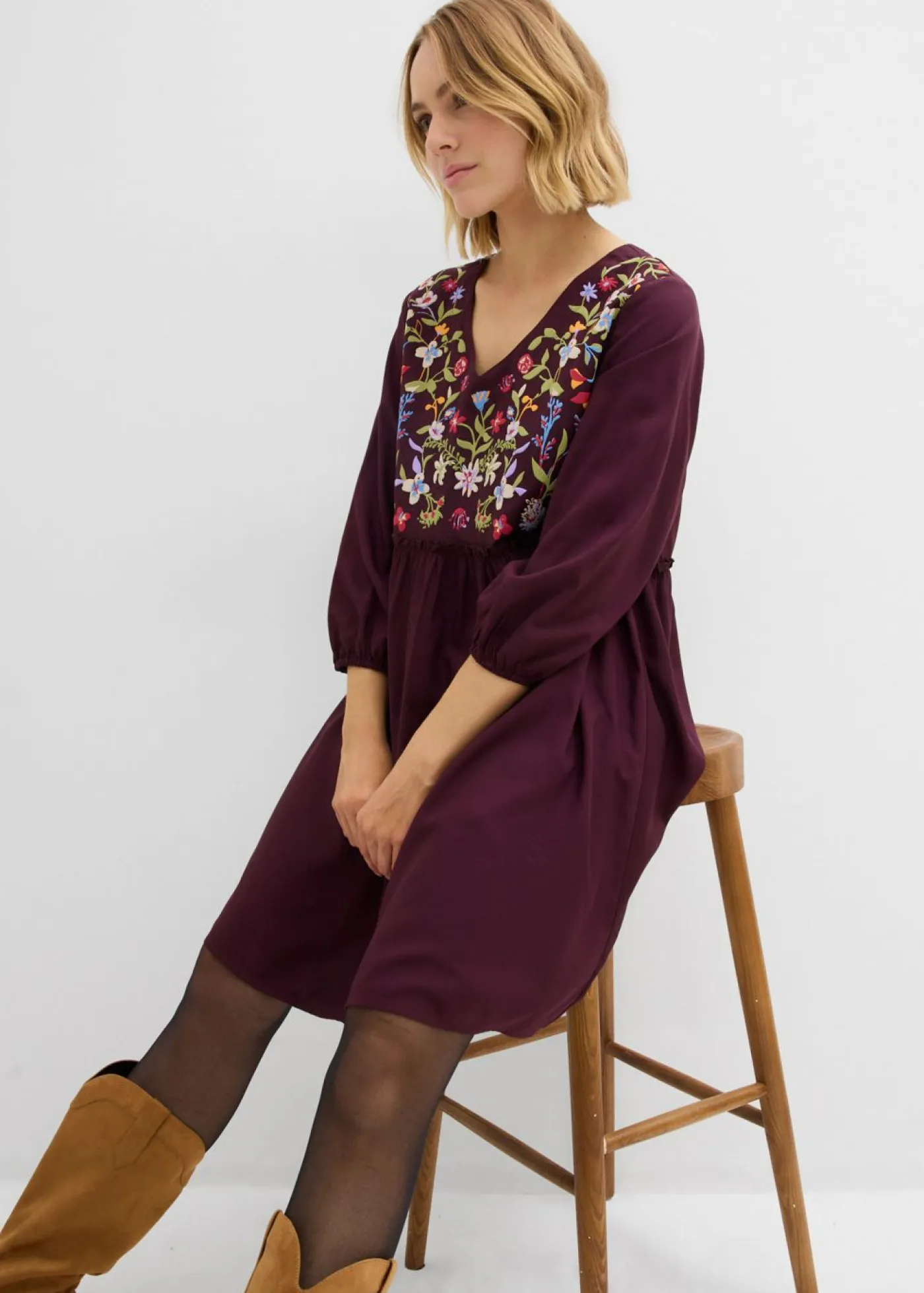 bonprix bonprix Vestidos>Vestido tipo túnica de viscosa fluida rojo burdeos