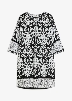 bonprix bonprix Vestidos|Novedades>Vestido tipo túnica de viscosa fluida Negro-blanco estampado