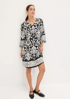 bonprix bonprix Vestidos|Novedades>Vestido tipo túnica de viscosa fluida Negro-blanco estampado
