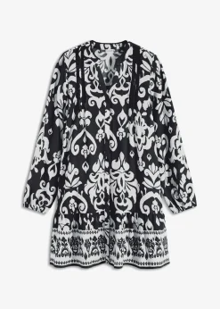bonprix bonprix Vestidos>Vestido tipo túnica de viscosa fluida Negro-blanco con estampado gráfico