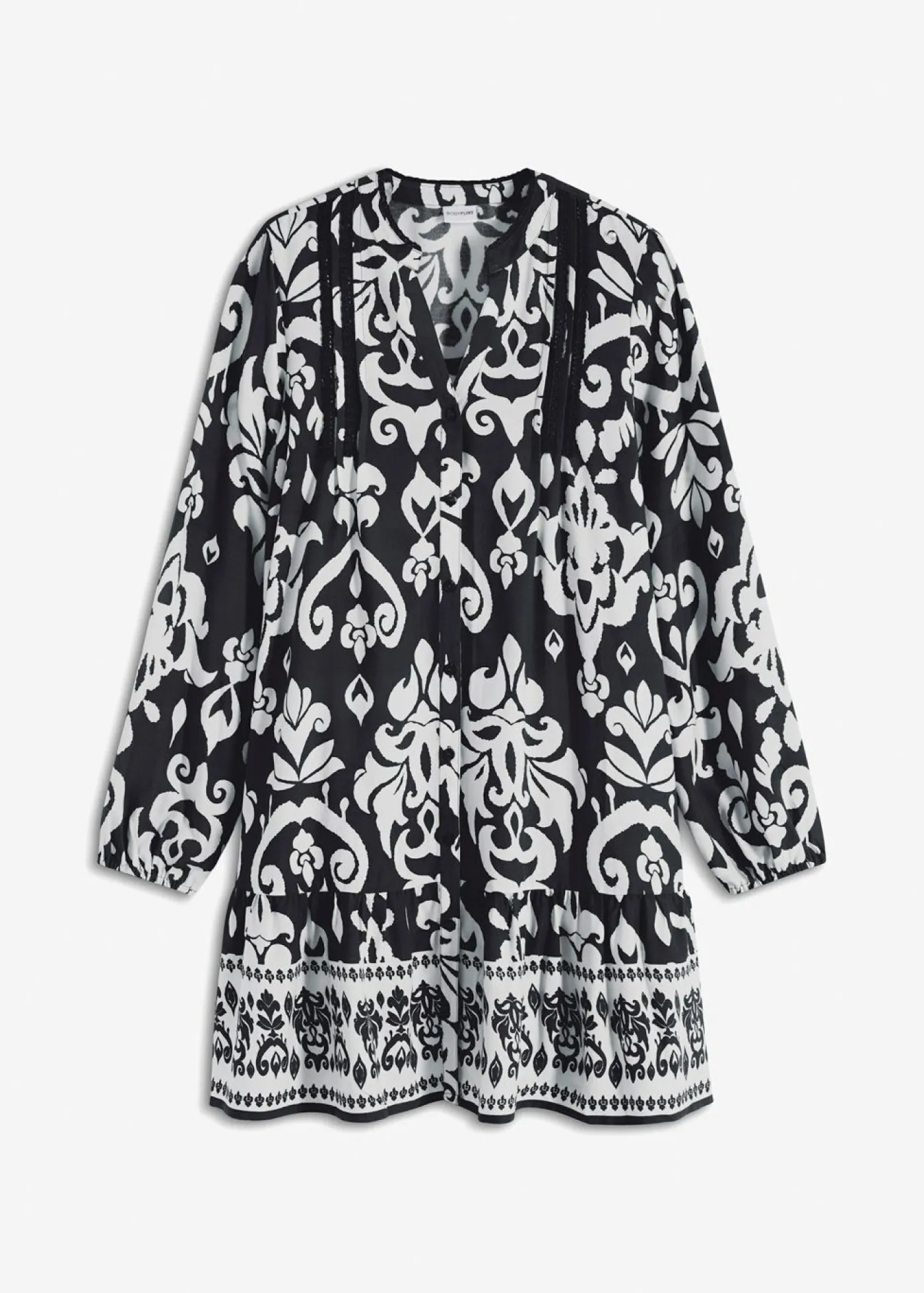 bonprix bonprix Vestidos>Vestido tipo túnica de viscosa fluida Negro-blanco con estampado gráfico