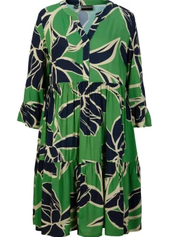 bonprix bonprix Vestidos|Novedades>Vestido tipo túnica de viscosa fluida Verde ópalo/azul marino de flores