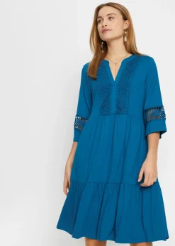bonprix bonprix Vestidos|Novedades>Vestido tipo túnica de viscosa suave azul atlántico