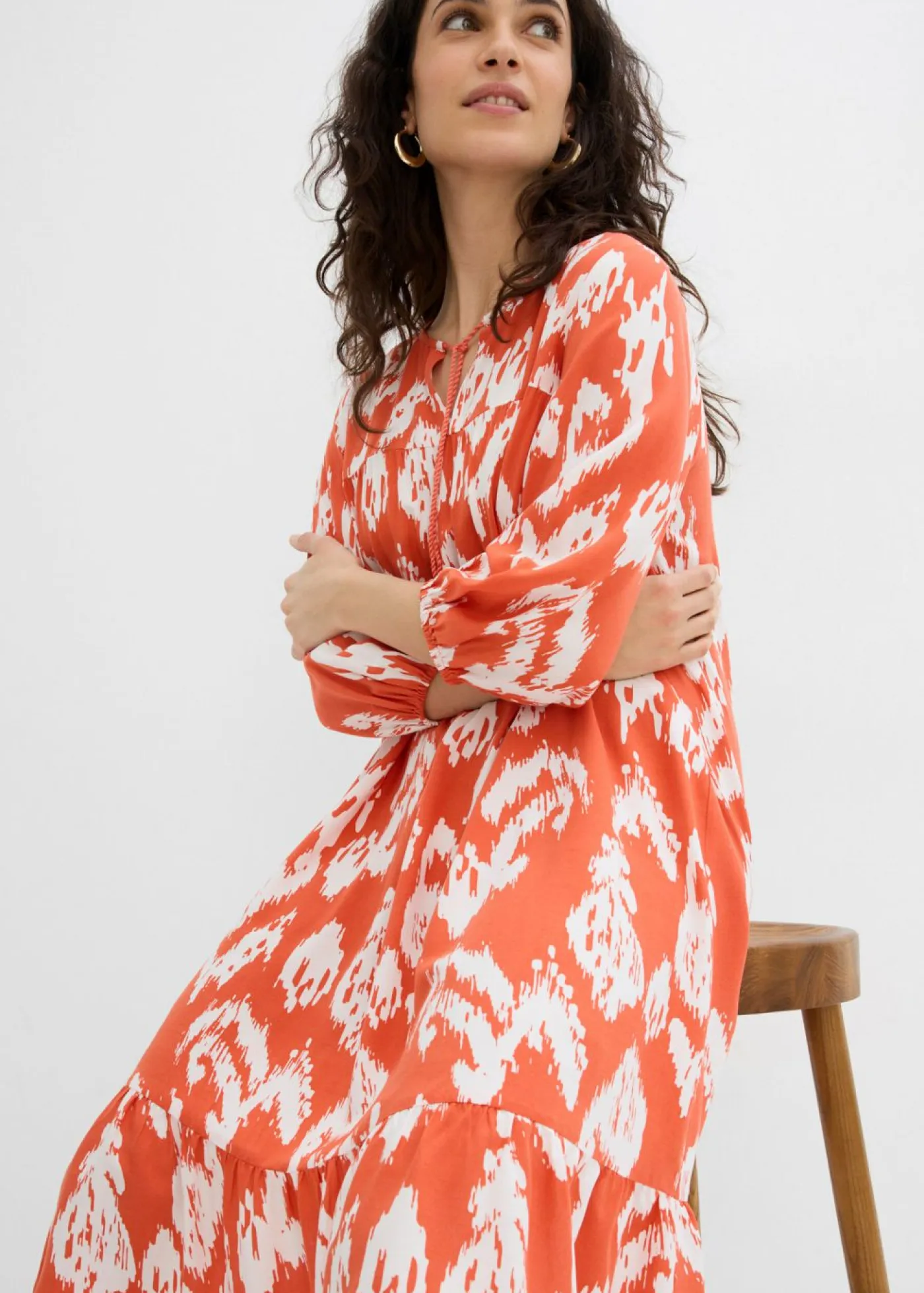 bonprix bonprix Conjuntos De Ropa|Vestidos>Vestido tipo túnica de viscosa pura Cayena/blanco lana estampado