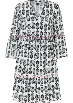 bonprix bonprix Vestidos>Vestido tipo túnica de viscosa fluida Blanco lana/rosa neón/negro estampado