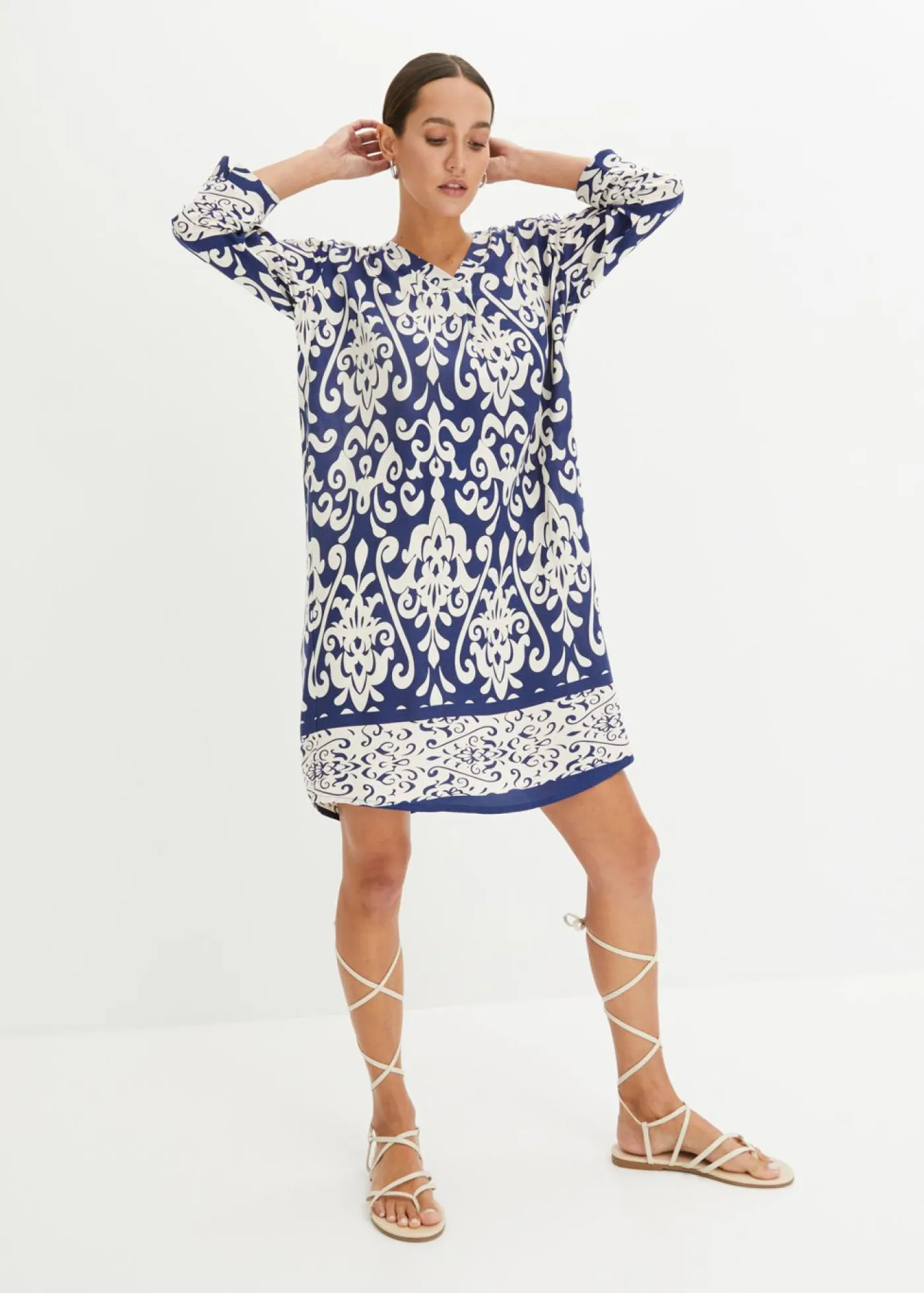 bonprix bonprix Vestidos|Novedades>Vestido tipo túnica de viscosa fluida azul marino/crema