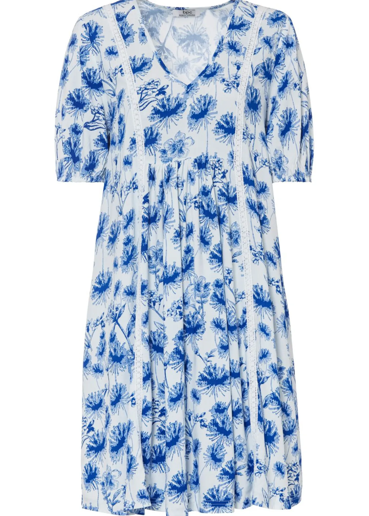 bonprix bonprix Vestidos>Vestido tipo túnica hasta la rodilla con detalles de encaje blanco/azur/azul perla