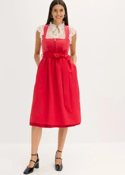 bonprix bonprix Vestidos>Vestido tirolés con terciopelo y largo midi (2 piezas) Rojo